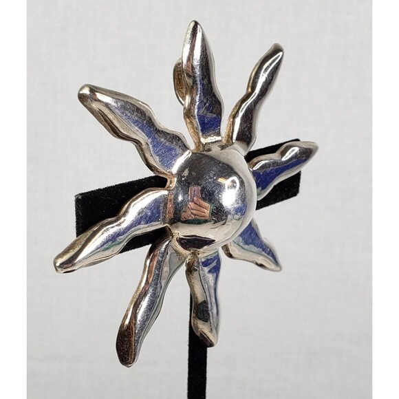 Vintage Signed MJ Marie Jennifer Silver Plated Sun Pendant 3" Brooch - Picture 5 of 14